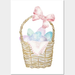 Easter Basket with Pastel Eggs Posters and Art